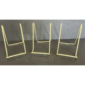 3 Pcs Plate Photo Stand Display Holder Gold 6 inch Twist Wire Set MCM Vtg